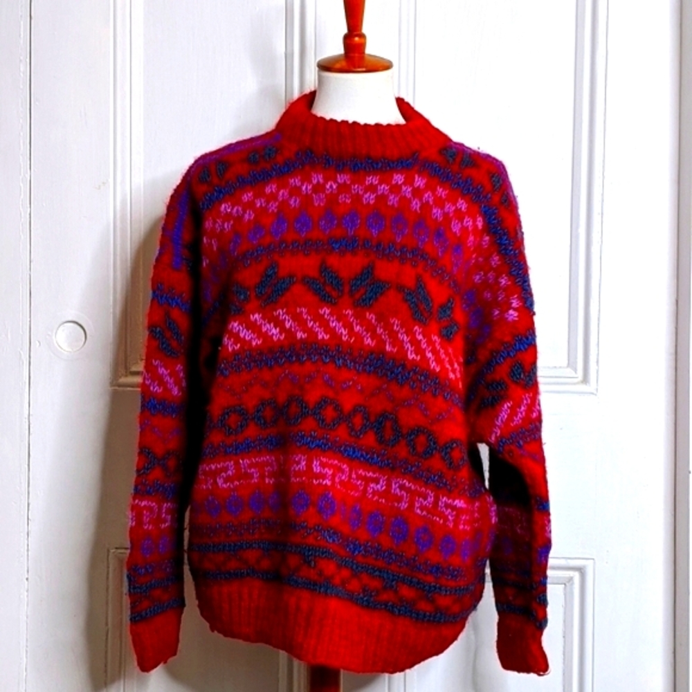 Vintage Grandpa Sweater Wool Oversized Red